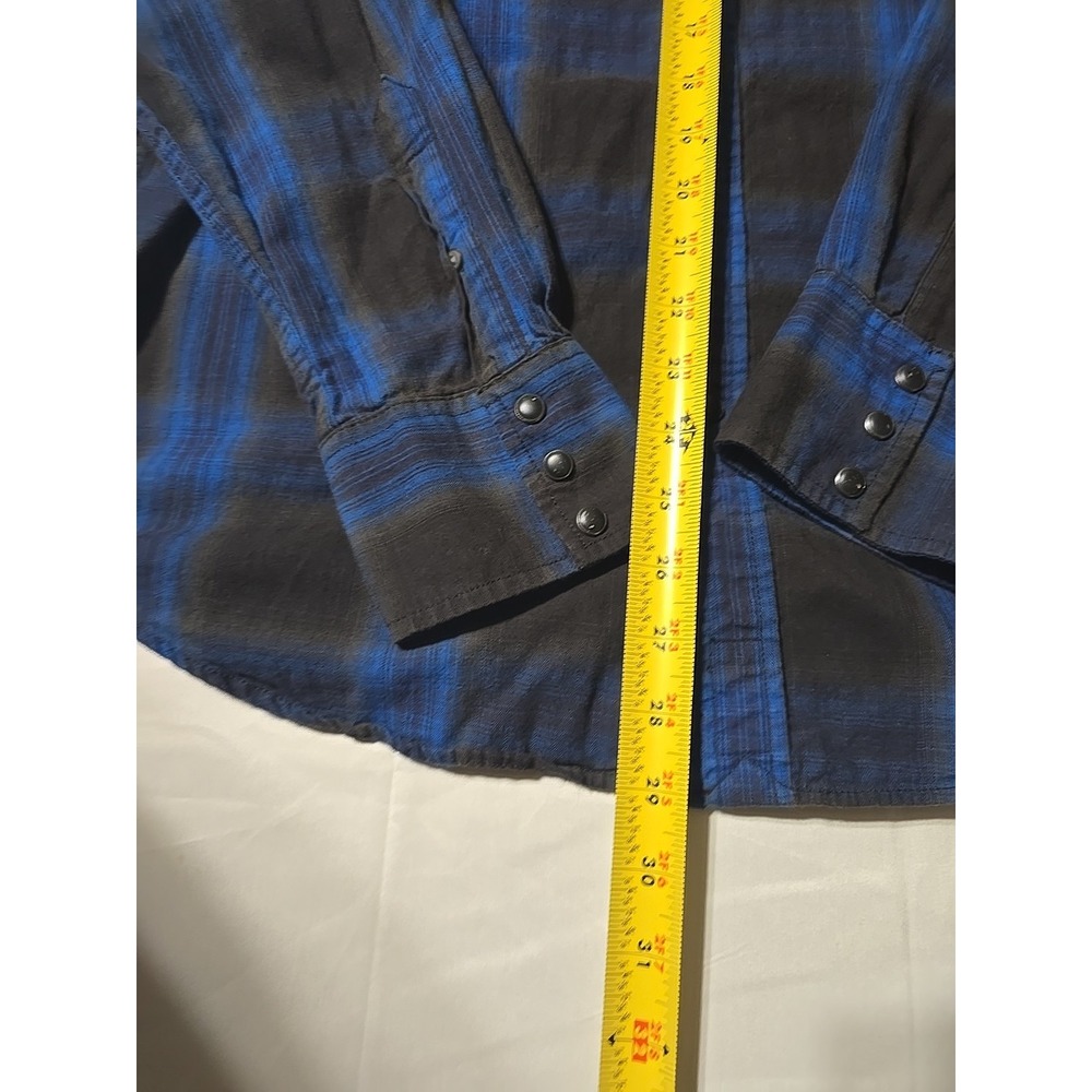 American Eagle Large Button-Down Long Sleeve Casual Shirt Gray Blue Plaid - Picture 3 of 7